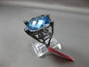 ANTIQUE LARGE DIAMOND & AAA BLUE TOPAZ 14KT BLACK GOLD ETOILE LEAF SQUARE RING