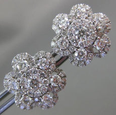ESTATE 1.61CT DIAMOND 18KT WHITE GOLD CLASSIC SWIRL CLUSTER FLOWER STUD EARRINGS