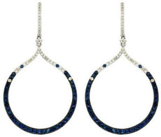 ESTATE 1.64CT DIAMOND & SAPPHIRE 14KT WHITE GOLD CIRCLE OF LIFE HANGING EARRINGS