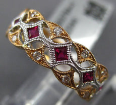 ESTATE .14CT DIAMOND & AAA RUBY 18KT WHITE & ROSE GOLD FILIGREE ANNIVERSARY RING