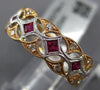ESTATE .14CT DIAMOND & AAA RUBY 18KT WHITE & ROSE GOLD FILIGREE ANNIVERSARY RING