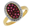 ESTATE LARGE .95CT DIAMOND & AAA RUBY 14KT TWO TONE GOLD CLUSTER OVAL HALO RING