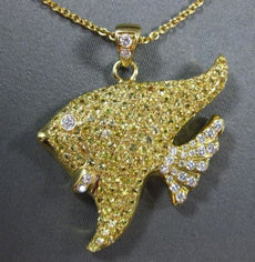 LARGE 2.08CT DIAMOND & AAA YELLOW SAPPHIRE 18K YELLOW GOLD 3D HAPPY FISH PENDANT