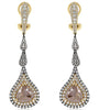 LARGE 8.31CT WHITE & MOCHA DIAMOND 18K ROSE GOLD TEAR DROP HALO HANGING EARRINGS