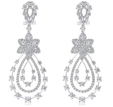 EXTRA LARGE 5.99CT DIAMOND 18KT WHITE GOLD FLOWER TEAR DROP FUN HANGING EARRINGS