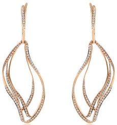 ESTATE 1.45CT DIAMOND 18KT ROSE GOLD 3D OPEN TEAR DROP FUN HANGING EARRINGS