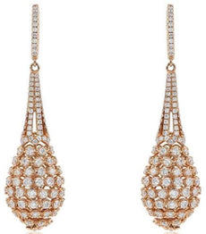 LARGE 3.34CT DIAMOND 18KT ROSE GOLD 3D CLUSTER TEAR DROP FUN HANGING EARRINGS