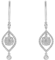 .72CT DIAMOND 18KT WHITE GOLD 3D CLUSTER TEAR DROP SOLITAIRE HANGING EARRINGS