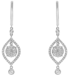 .72CT DIAMOND 18KT WHITE GOLD 3D CLUSTER TEAR DROP SOLITAIRE HANGING EARRINGS