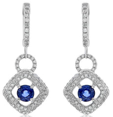 1.61CT DIAMOND & AAA SAPPHIRE 18KT WHITE GOLD ROUND SOLITAIRE HANGING EARRINGS