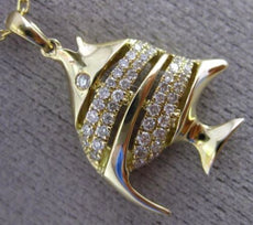 ESTATE .26CT DIAMOND 14KT YELLOW GOLD HANDCRAFTED 3D LUCKY FISH FLOATING PENDANT