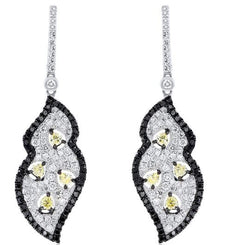 LARGE 3.41CT MULTI COLOR DIAMOND 18KT WHITE & BLACK GOLD ETOILE HANGING EARRINGS