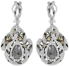 EXTRA LARGE 11.80CT MULTI COLOR DIAMOND 18KT WHITE GOLD CLIP ON HANGING EARRINGS