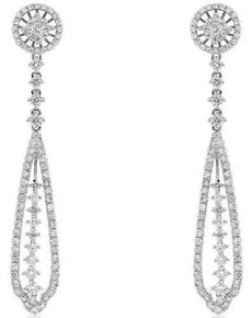 ESTATE LARGE 1.53CT DIAMOND 18KT WHITE GOLD 3D FLOWER FUN HANGING EARRINGS