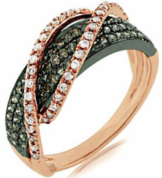 .65CT WHITE & CHOCOLATE FANCY DIAMOND 14KT ROSE GOLD MULTI ROW CRISS CROSS RING
