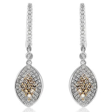 1.10CT WHITE & CHOCOLATE FANCY DIAMOND 14KT WHITE GOLD MARQUISE SHAPE EARRINGS