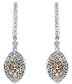 1.48CT WHITE & CHOCOLATE FANCY DIAMOND 14KT ROSE GOLD 3D OVAL HANGING EARRINGS