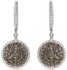 2.37CT WHITE & CHOCOLATE FANCY DIAMOND 14KT WHITE GOLD 3D ROUND HANGING EARRINGS