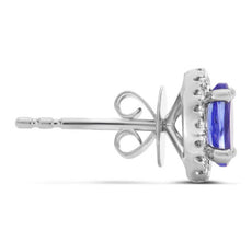 ESTATE 1.28CT DIAMOND & AAA TANZANITE 14KT WHITE GOLD HALO CLUSTER OVAL EARRINGS