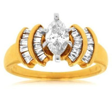 ESTATE 1.0CT MARQUISE & BAGUETTE DIAMOND 14KT YELLOW GOLD 3D ENGAGEMENT RING