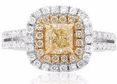 EGL LARGE 1.77CT WHITE & FANCY YELLOW DIAMOND 18KT 2 TONE GOLD ENGAGEMENT RING