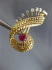 ANTIQUE LARGE 2.60CT DIAMOND & AAA RUBY 18K 2 TONE GOLD 3D LEAF CLIP ON EARRINGS