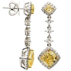 ESTATE LARGE 8.60CT WHITE & FANCY YELLOW DIAMOND 18K TWO TONE GOLD LOVE EARRINGS