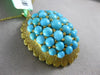 ANTIQUE LARGE AAA TURQUOISE 18KT YELLOW GOLD 3D LEAF CLUSTER SUN BURST PENDANT