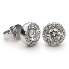 ESTATE 1.96CT DIAMOND 18KT WHITE GOLD 3D CLASSIC ROUND HALO STUD EARRINGS