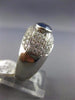 ESTATE WIDE 3.15CT DIAMOND & SAPPHIRE 14KT WHITE GOLD OVAL BEZEL ENGAGEMENT RING