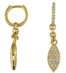 ESTATE .55CT DIAMOND 14KT YELLOW GOLD 3D MARQUISE SHAPE HUGGIE HANGING EARRINGS