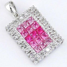 1.30CT DIAMOND & AAA PINK SAPPHIRE 14KT WHITE GOLD RAINBOW INVISIBLE FUN PENDANT