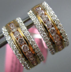 ESTATE WIDE 1.52CT WHITE & PINK DIAMOND 18KT 2 TONE GOLD 3D 3 ROW HEART EARRINGS