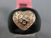 ESTATE WIDE .20CT DIAMOND 14KT ROSE GOLD 3D BLACK ENAMEL HEART ETOILE RING 15mm