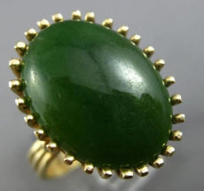 ANTIQUE EXTRA LARGE AAA JADE 14KT YELLOW GOLD 3D HANDCRAFTED OVAL SOLITAIRE RING