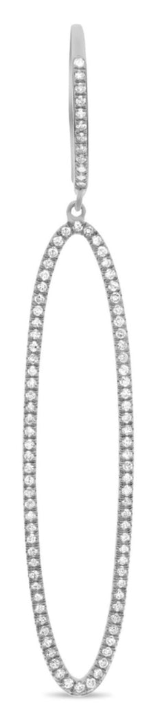 ESTATE .56CT DIAMOND 14KT WHITE GOLD OVAL ELONGATED LEVERBACK HANGING EARRINGS
