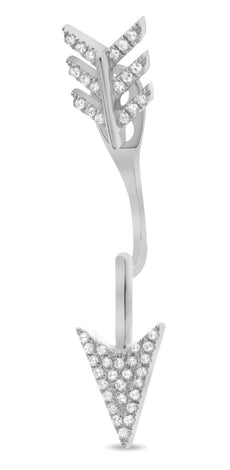 ESTATE 0.21CT DIAMOND 14KT WHITE GOLD 3D CLASSIC ARROW LOVE HANGING EARRINGS