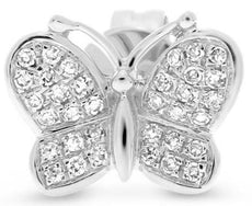 ESTATE .15CT DIAMOND 14KT WHITE GOLD 3D CLASSIC BUTTERFLY LOVE STUD EARRINGS