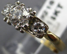 ANTIQUE .70CT OLD MINE DIAMOND 14KT TWO TONE GOLD 3 STONE ENGAGEMENT RING #21619