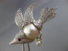 ESTATE .93CT DIAMOND AAA RUBY & SOUTH SEA PEARL 14KT WHITE GOLD BIRD BROOCH PIN