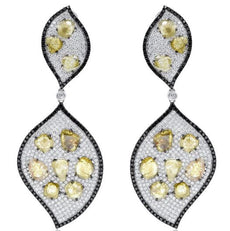 EXTRA LARGE 13.47CT MULTI COLOR DIAMOND 18KT WHITE & BLACK GOLD HANGING EARRINGS
