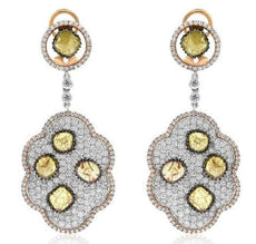 LARGE 8.67CT MULTI COLOR DIAMOND 18K WHITE BLACK GOLD TEAR DROP HANGING EARRINGS