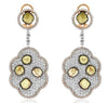 LARGE 7.90CT WHITE & FANCY YELLOW DIAMOND 18KT ROSE GOLD FLOWER HANGING EARRINGS