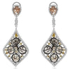 LARGE 7.62CT MULTI COLOR DIAMOND 18K WHITE GOLD FILIGREE FLOWER HANGING EARRINGS