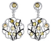 LARGE 6.85CT MULTI COLOR DIAMOND 18KT WHITE & BLACK GOLD FLOWER HANGING EARRINGS