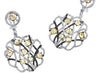 LARGE 6.85CT MULTI COLOR DIAMOND 18KT WHITE & BLACK GOLD FLOWER HANGING EARRINGS