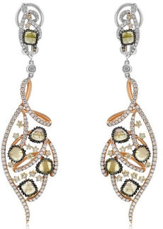 4.45CT WHITE & FANCY YELLOW DIAMOND 18KT ROSE GOLD CHANDELIER CLIP ON EARRINGS