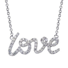 ESTATE .17CT DIAMOND 18KT WHITE GOLD 3D CLASSIC SCRIPT LOVE FLOATING NECKLACE