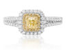 ESTATE .85CT WHITE & FANCY YELLOW DIAMOND 18KT 2 TONE GOLD HALO ENGAGEMENT RING