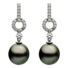 ESTATE .61CT ROUND DIAMOND & AAA TAHITIAN PEARL 18K WHITE GOLD CIRCULAR EARRINGS